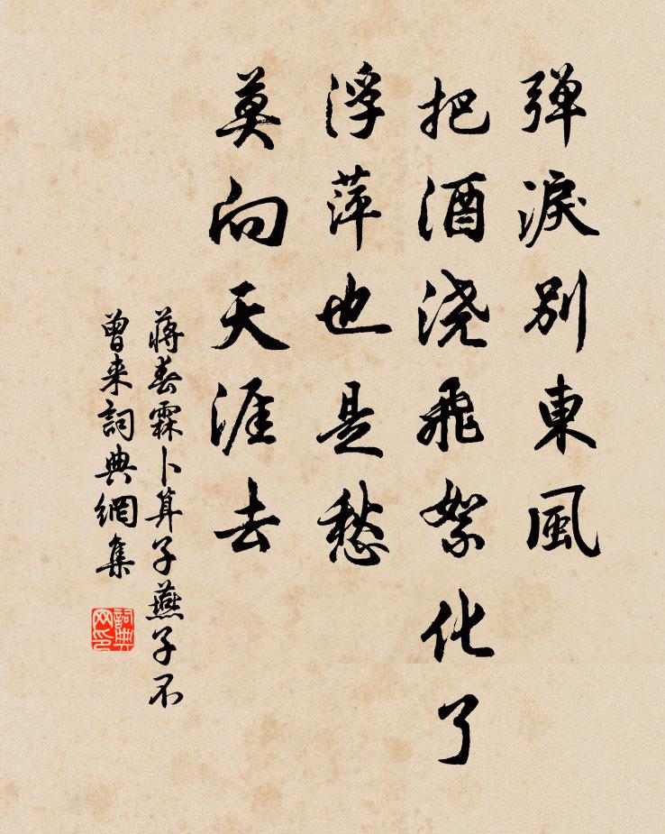 蒋春霖弹泪别东风，把酒浇飞絮：化了浮萍也是愁，莫向天涯去！书法作品欣赏