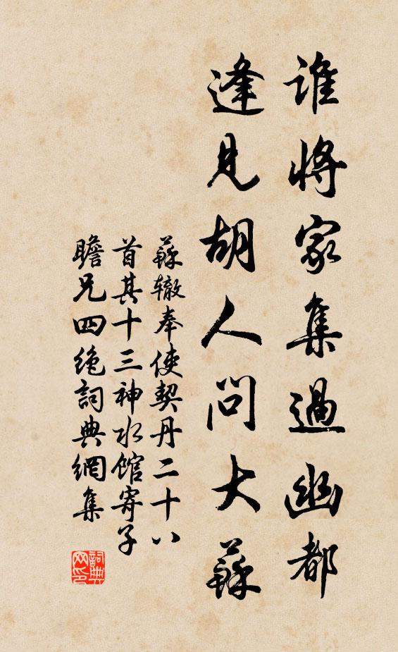 苏辙谁将家集过幽都，逢见胡人问大苏书法作品欣赏