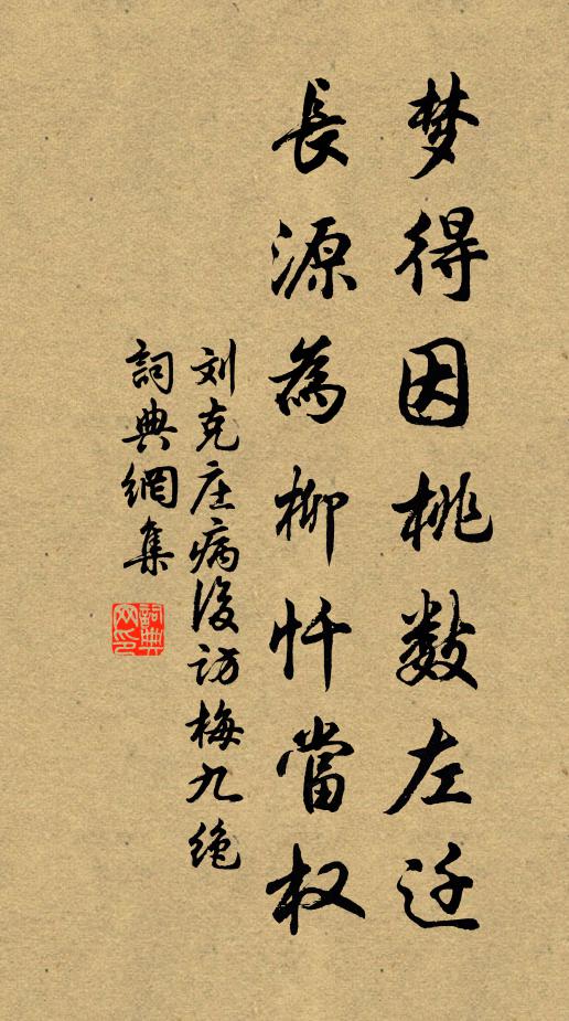 刘克庄梦得因桃数左迁，长源为柳忏当权书法作品欣赏
