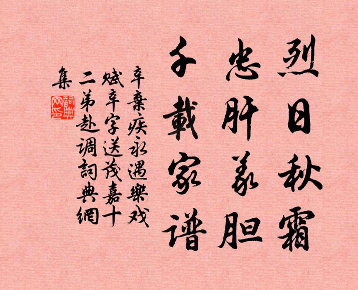 辛弃疾烈日秋霜，忠肝义胆，千载家谱书法作品欣赏
