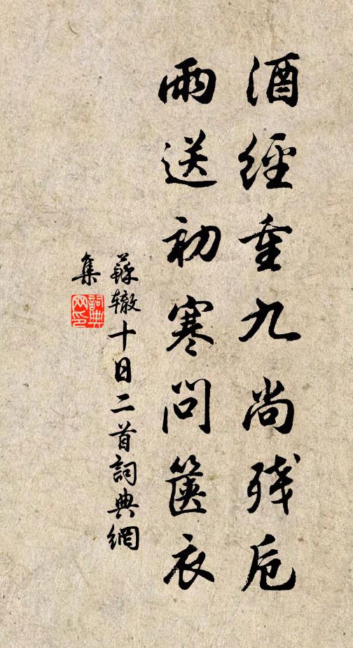 苏辙酒经重九尚残卮，雨送初寒问箧衣书法作品欣赏