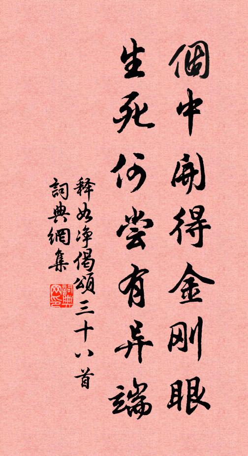 释如净个中开得金刚眼，生死何尝有异端书法作品欣赏