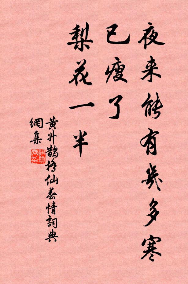 黄升夜来能有几多寒，已瘦了、梨花一半。书法作品欣赏