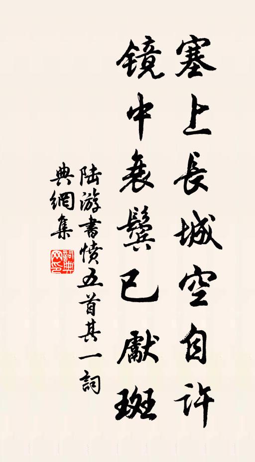 陆游塞上长城空自许,镜中衰鬓已先斑。书法作品欣赏