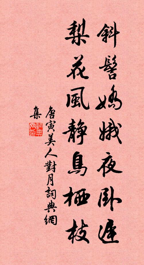 唐寅斜髻娇娥夜卧迟，梨花风静鸟栖枝。书法作品欣赏