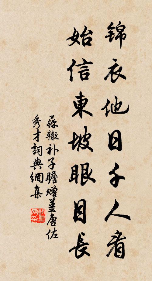 苏辙锦衣他日千人看，始信东坡眼目长书法作品欣赏