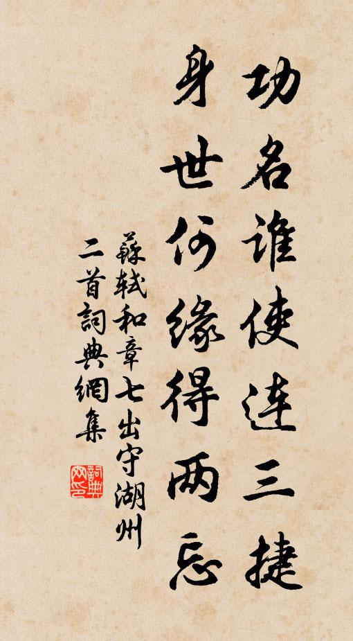 苏轼功名谁使连三捷，身世何缘得两忘书法作品欣赏