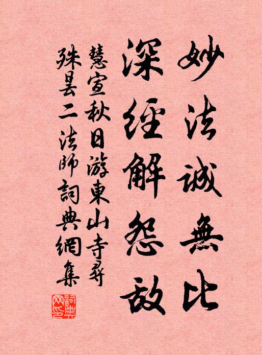 慧宣妙法诚无比，深经解怨敌书法作品欣赏