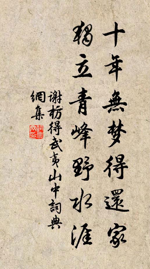 谢枋得十年无梦得还家，独立青峰野水涯。书法作品欣赏