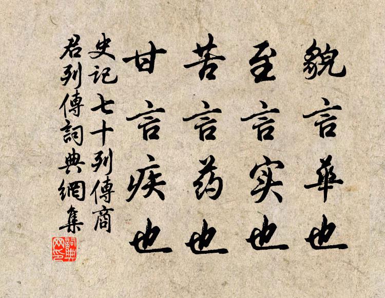 司马迁貌言华也，至言实也，苦言药也，甘言疾也。书法作品欣赏