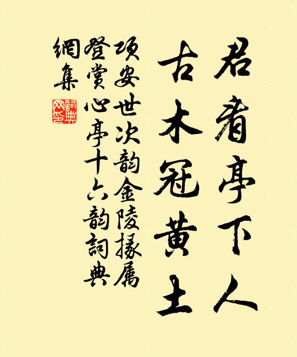 项安世君看亭下人，古木冠黄土书法作品欣赏