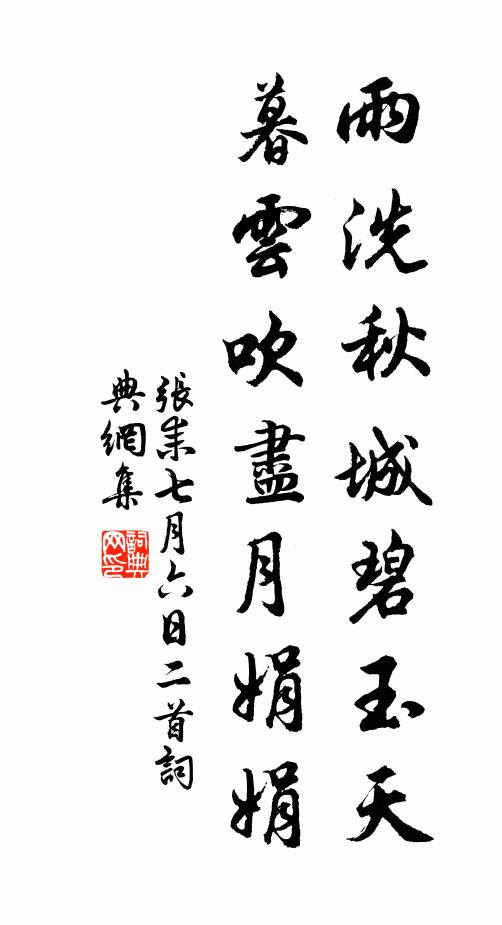 张耒雨洗秋城碧玉天，暮云吹尽月娟娟书法作品欣赏