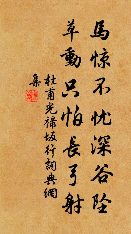 杜甫马惊不忧深谷坠，草动只怕长弓射书法作品欣赏