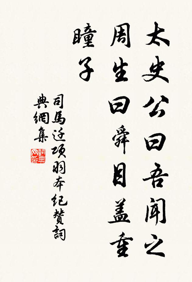司马迁太史公曰：吾闻之周生曰：“舜目盖重瞳子书法作品欣赏