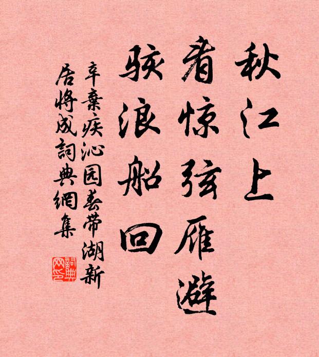 辛弃疾秋江上,看惊弦雁避,骇浪船回。书法作品欣赏