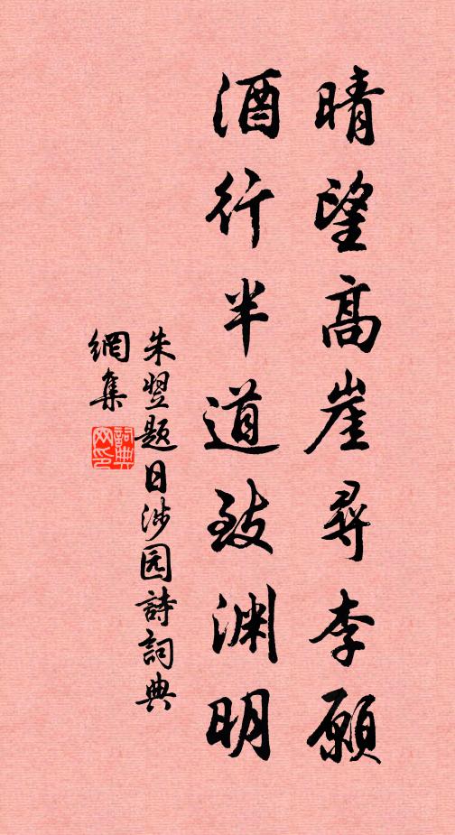 朱翌晴望高崖寻李愿，酒行半道致渊明书法作品欣赏
