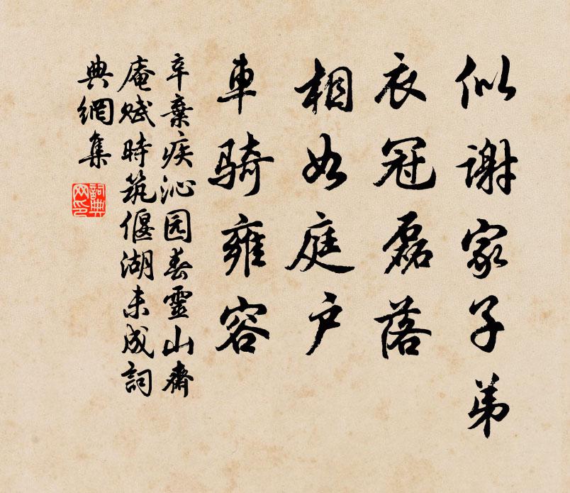 辛弃疾似谢家子弟，衣冠磊落，相如庭户，车骑雍容书法作品欣赏