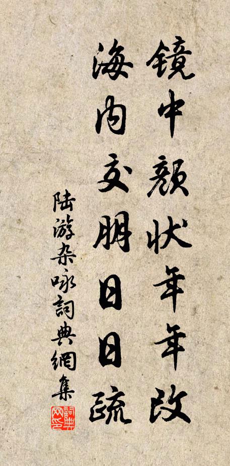 陆游镜中颜状年年改，海内交朋日日疏书法作品欣赏