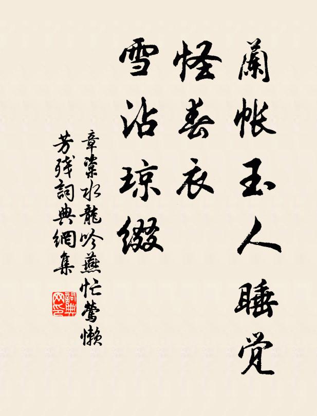 章楶兰帐玉人睡觉,怪春衣、雪沾琼缀。书法作品欣赏