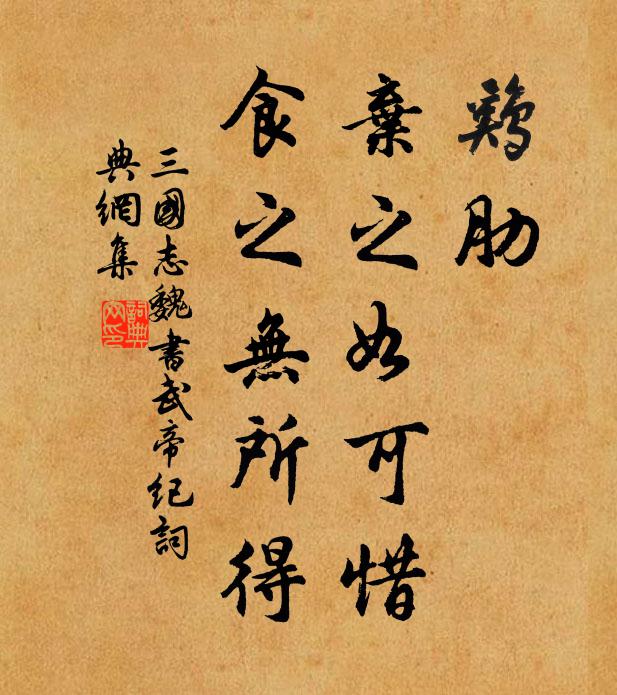 陈寿鸡肋，弃之如可惜，食之无所得书法作品欣赏