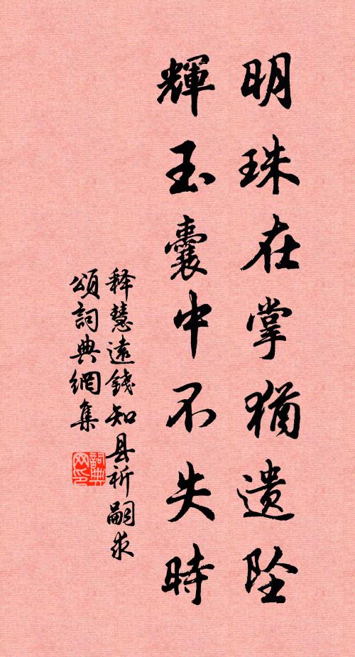 释慧远明珠在掌犹遗坠，辉玉囊中不失时书法作品欣赏