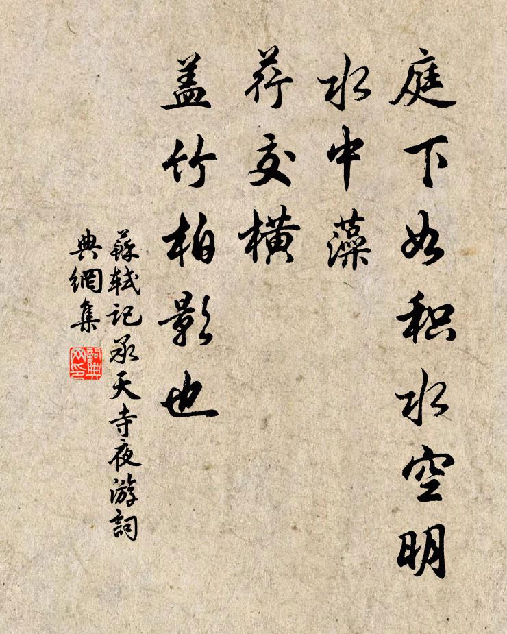 苏轼庭下如积水空明,水中藻、荇交横,盖竹柏影也。书法作品欣赏