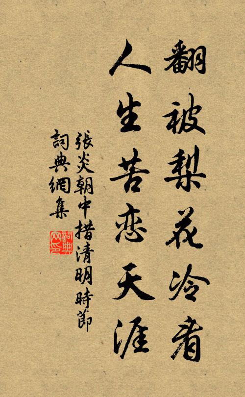 张炎翻被梨花冷看，人生苦恋天涯。书法作品欣赏