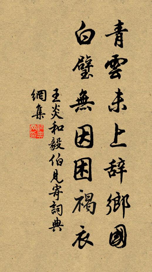 王炎青云未上辞乡国，白璧无因困褐衣书法作品欣赏