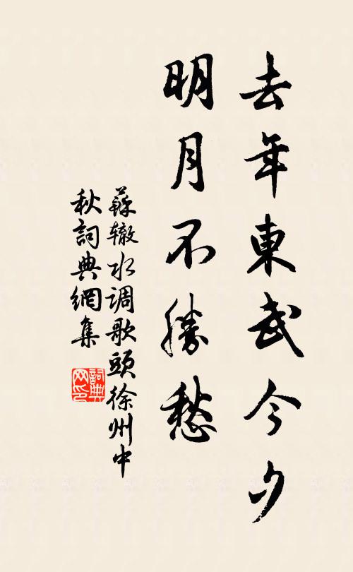 苏辙去年东武今夕,明月不胜愁。书法作品欣赏