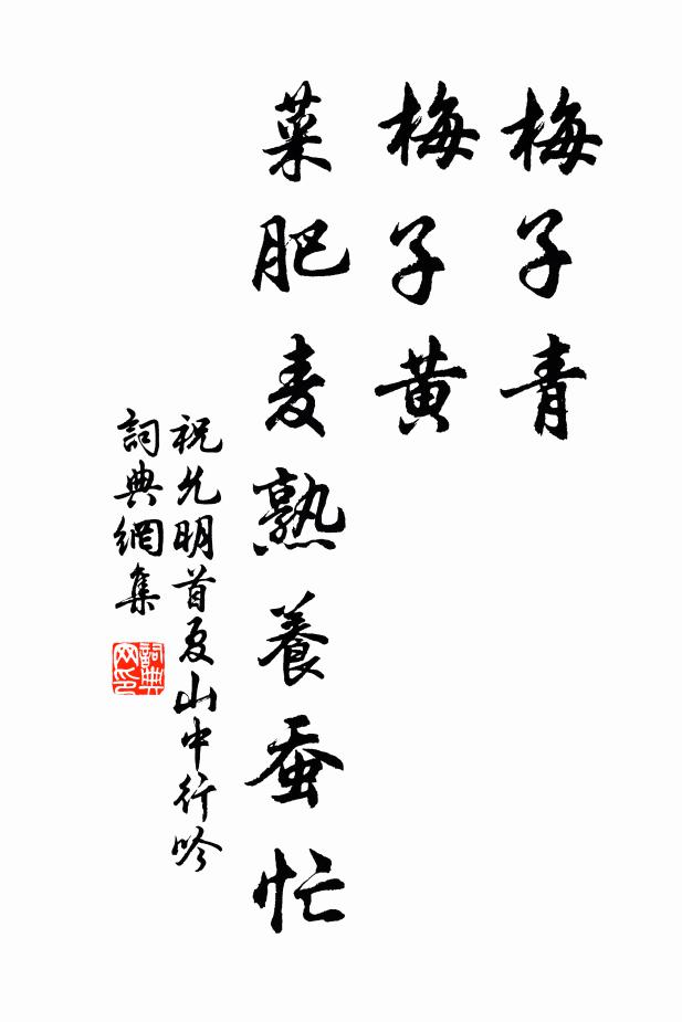 祝允明梅子青，梅子黄，菜肥麦熟养蚕忙。书法作品欣赏