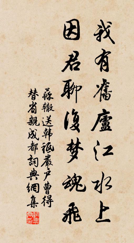 苏辙我有旧庐江水上，因君聊复梦魂飞书法作品欣赏