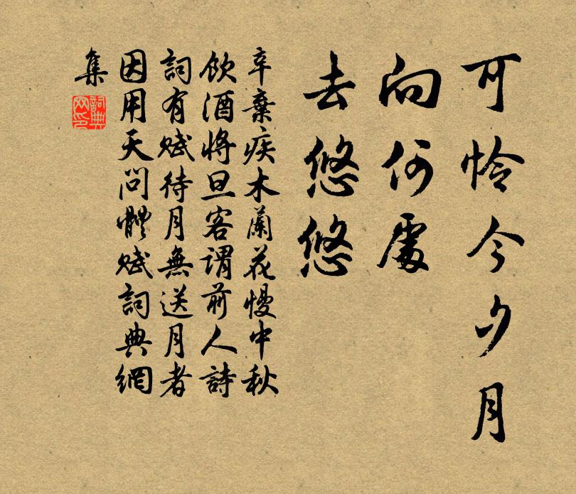 辛弃疾可怜今夕月,向何处、去悠悠。书法作品欣赏