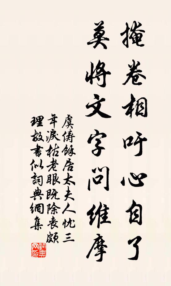 虞俦掩卷相吁心自了，莫将文字问维摩书法作品欣赏