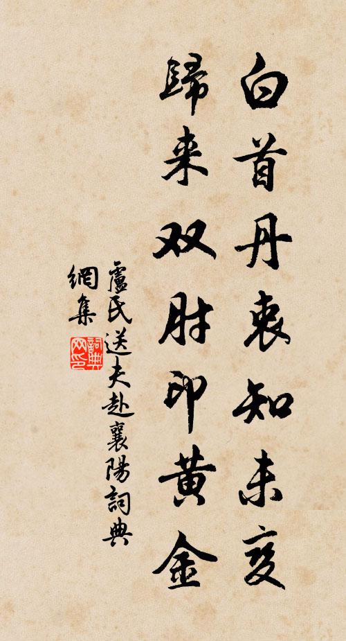卢氏白首丹衷知未变，归来双肘印黄金书法作品欣赏
