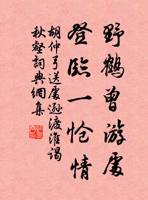 胡仲弓野鹤曾游处，登临一怆情书法作品欣赏