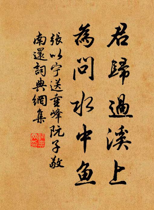 张以宁君归过溪上，为问水中鱼书法作品欣赏