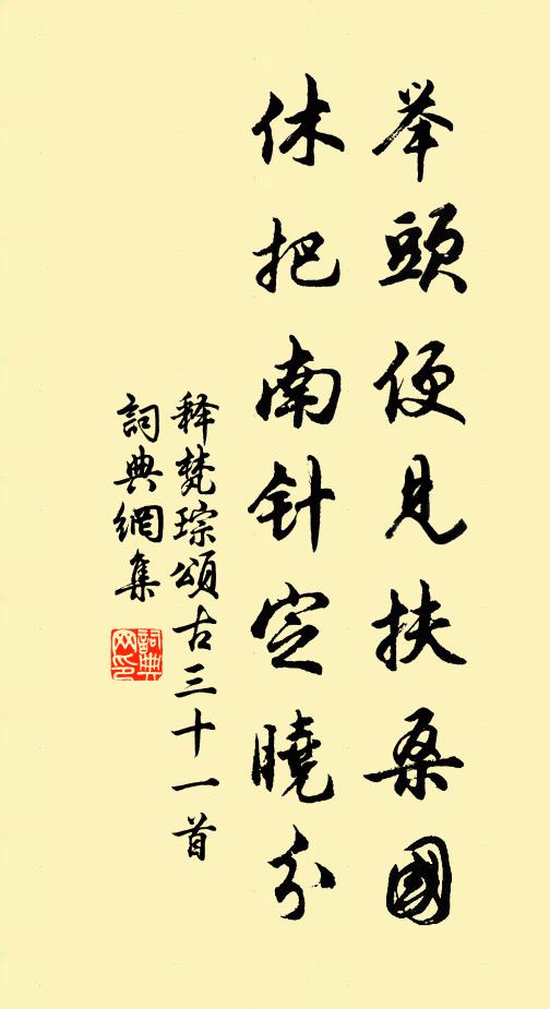 释梵琮举头便见扶桑国，休把南针定晓分书法作品欣赏