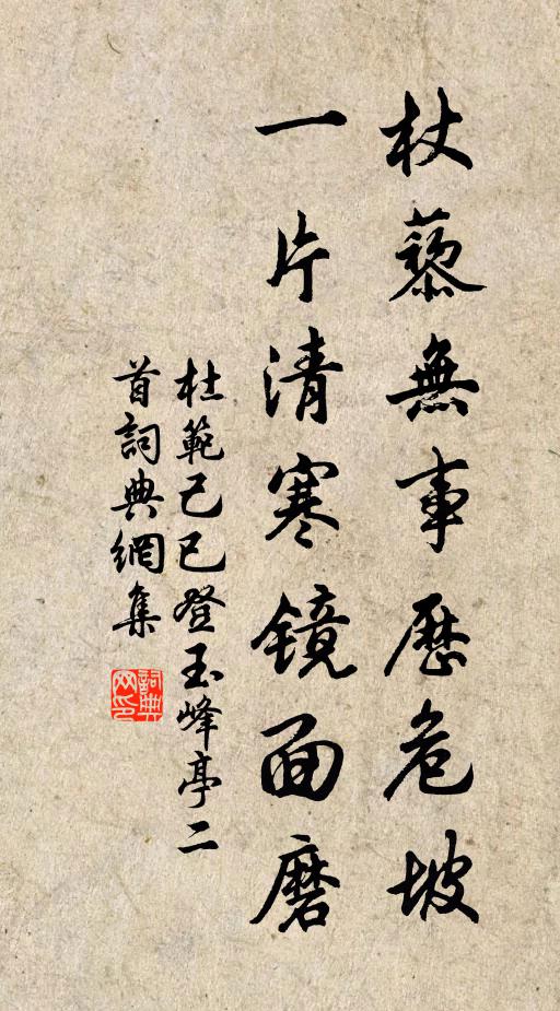 杜范杖藜无事历危坡，一片清寒镜面磨书法作品欣赏