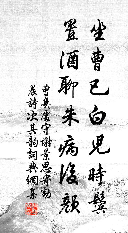 曾几坐曹已白儿时鬓，置酒聊朱病后颜书法作品欣赏