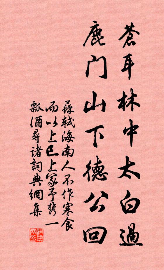 苏轼苍耳林中太白过，鹿门山下德公回书法作品欣赏