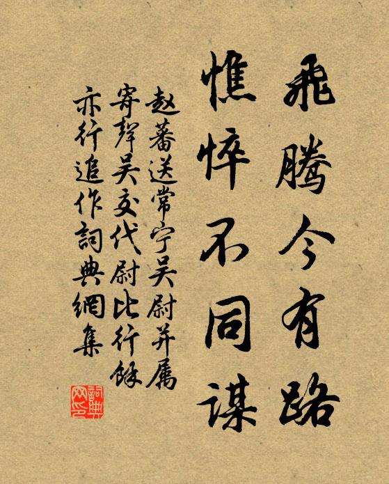 赵蕃飞腾今有路，憔悴不同谋书法作品欣赏