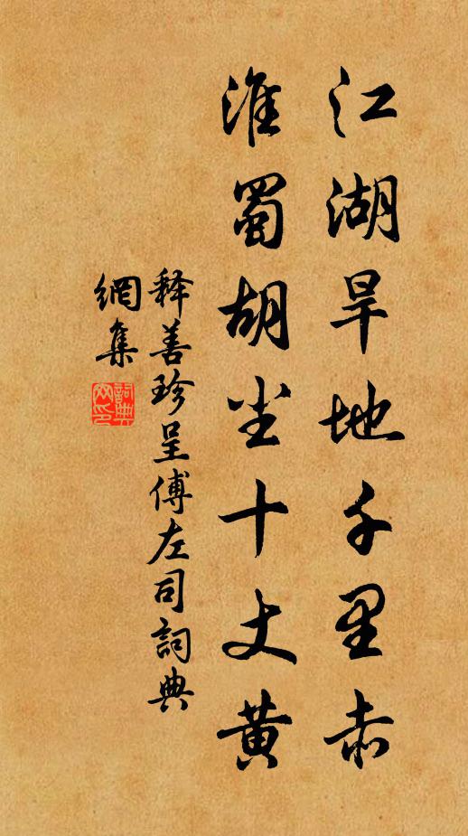 释善珍江湖旱地千里赤，淮蜀胡尘十丈黄书法作品欣赏