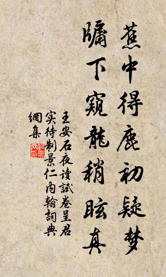 王安石蕉中得鹿初疑梦，牖下窥龙稍眩真书法作品欣赏
