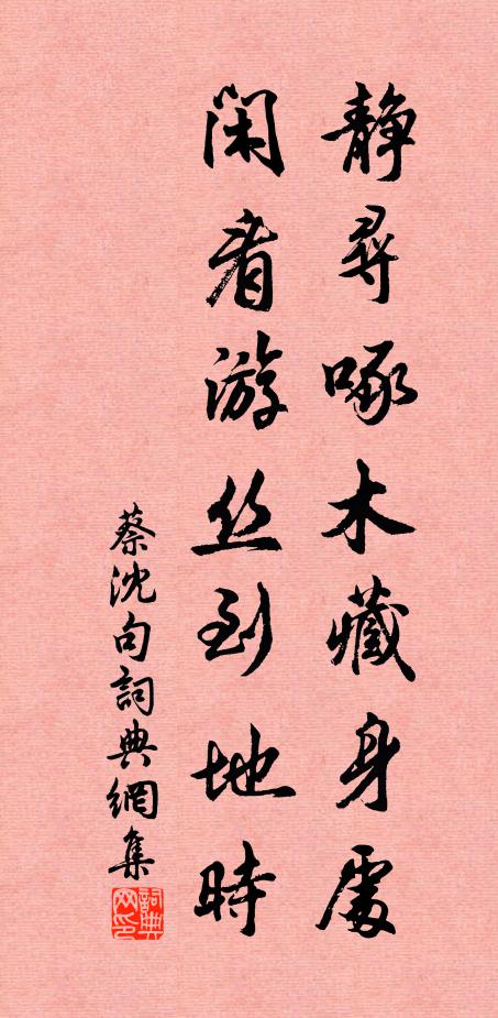 蔡沈静寻啄木藏身处，闲看游丝到地时。书法作品欣赏