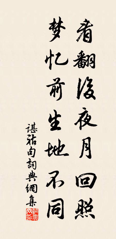谌祜看翻后夜月回照，梦忆前生地不同。书法作品欣赏