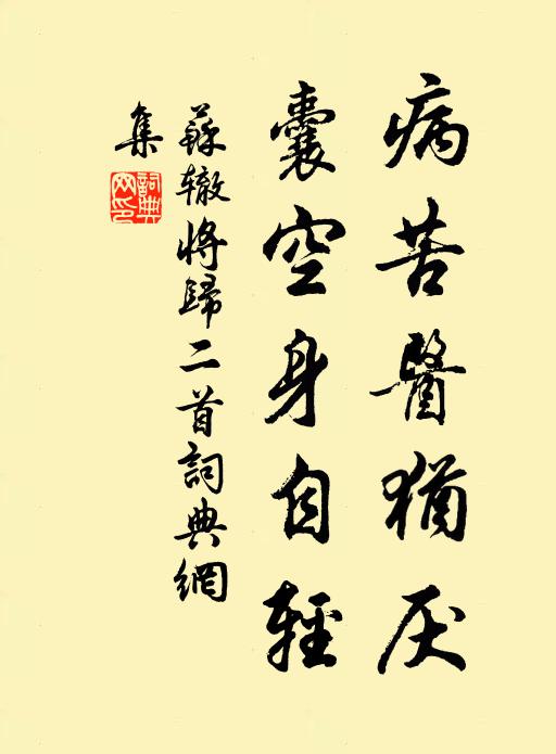 苏辙病苦医犹厌，囊空身自轻书法作品欣赏