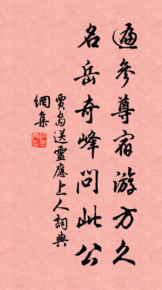 贾岛遍参尊宿游方久，名岳奇峰问此公书法作品欣赏