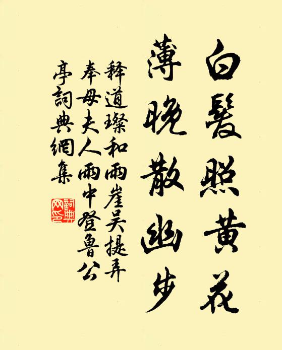 释道璨白发照黄花，薄晚散幽步书法作品欣赏