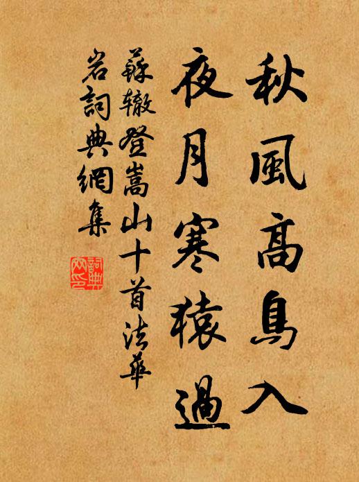 苏辙秋风高鸟入，夜月寒猿过书法作品欣赏