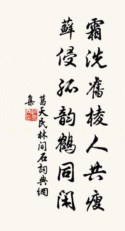 葛天民霜洗旧棱人共瘦，藓侵孤韵鹤同闲书法作品欣赏
